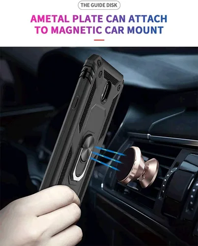 Vista 4 de TJS Funda para teléfono compatible con Samsung Galaxy J7, funda protectora magnética con anillo de metal (azul)