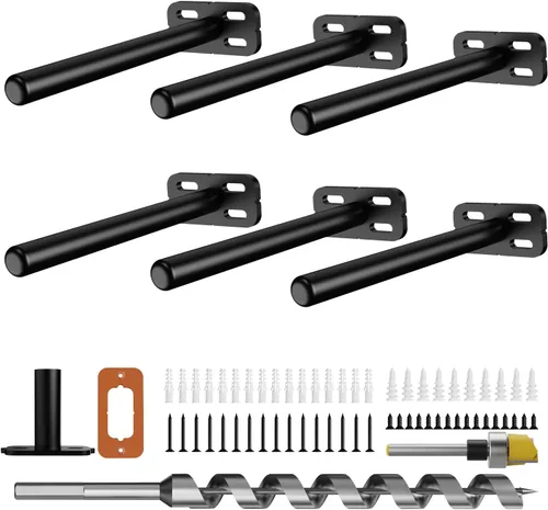 Vista 9 de 4 piezas de soportes de estante de pared resistentes para estantes flotantes ocultos, soportes de estante negros decorativos para estantes flotantes