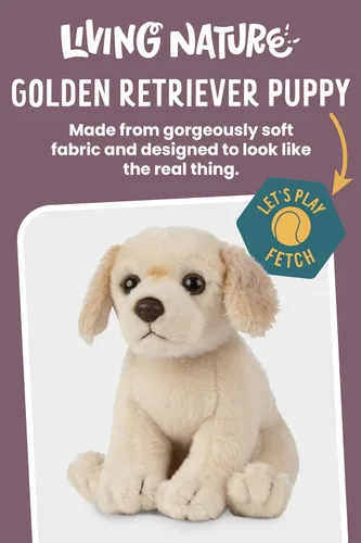 Vista 3 de Living Nature Golden Retriever - Cachorro de peluche suave y realista para perro, peluche ecológico Naturli, 6 pulgadas