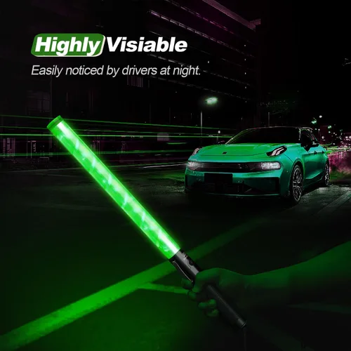 Vista 2 de RoadHero 1 paquete de varitas de tráfico de 21 pulgadas, bastón de control de tráfico LED verde, varita de luz de seguridad nocturna con 2 modos