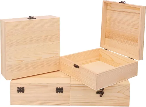 Vista 9 de 4 cajas de madera sin terminar con ventana, caja de madera para manualidades y almacenamiento con tapa superior de plástico, para recuerdos