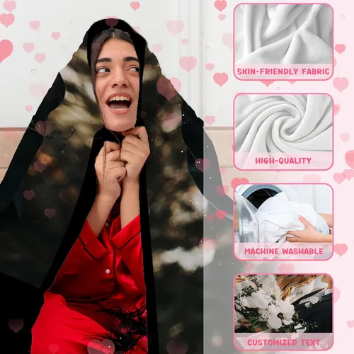 Vista 5 de Mantas personalizadas con fotos, regalos personalizados para parejas para esposa, marido, novia, novio, manta con imagen personalizada "I Love You