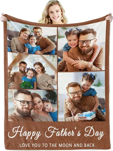 Vista 9 de Youltar Manta de fotos personalizada para el Día del Padre, regalo personalizado con el texto "Best Dad Ever" de hija o hijo para Navidad