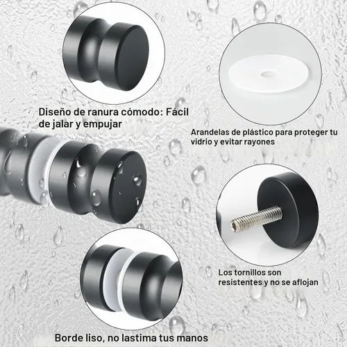 Vista 5 de Alise - Manija de puerta de cristal para ducha, perilla de puerta corrediza de ducha, negro mate Solid SUS304 Stainless Steel Double Sided Pull