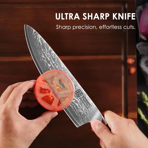 Vista 3 de Cuchillo de chef de Damasco, cuchillo de cocina de 8 pulgadas, cuchillo de damasco de 67 capas, cuchillos de cocina profesionales con núcleo japonés