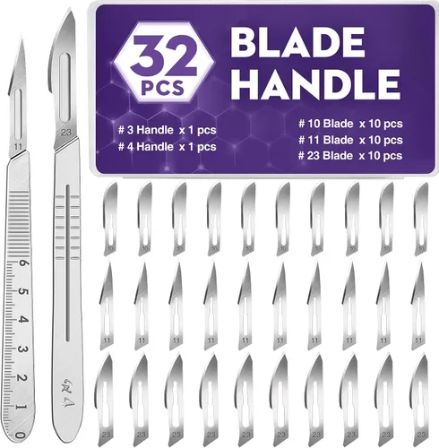 Vista 13 de 20 PCS Cuchillas de Bisturí con Bisturíes #10 Cuchillas Quirúrgicas, Cuchillas Desechables con Cubierta Protectora, Cuchilla de Mango de 20 piezas