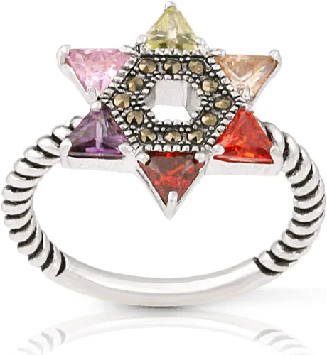 Vista 2 de Anillo de cuerda trenzada con circonita cúbica multicolor