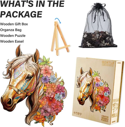 Vista 3 de Rompecabezas de madera para adultos, rompecabezas de madera de caballo para adultos, rompecabezas de madera con forma única de animales, regalos