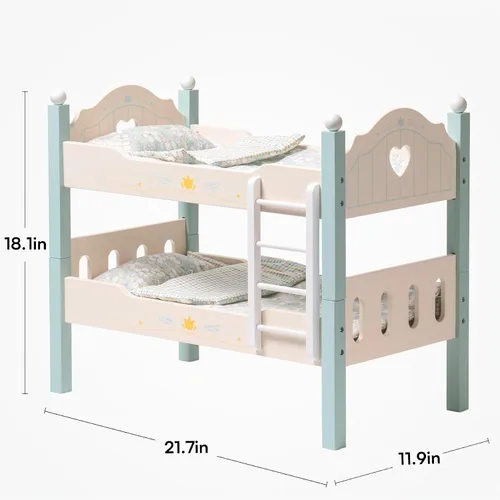 Vista 2 de ROBOTIME Literas de muñeca de bebé, cunas de madera para muñecas de 18 pulgadas, cama apilable para muñecas de muñeca para muñecas americanas
