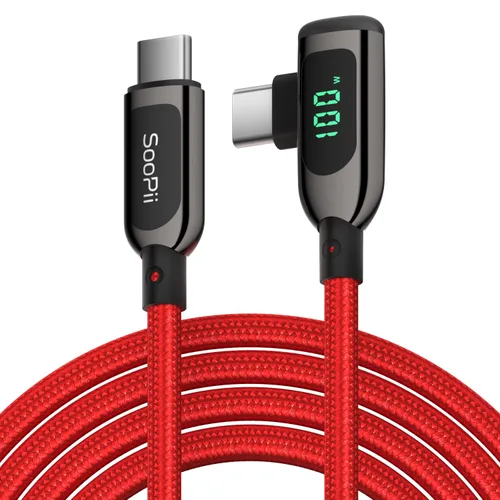 Vista 18 de SOOPII 100W Cable USB C a USB C de Ángulo Recto, Cable de Aleación de Zinc de 1 Pie de Tipo-C Trenzado de Nylon con Pantalla LED para iPad