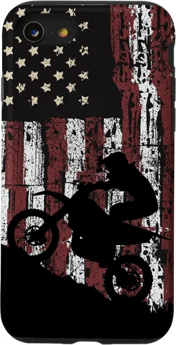 Vista 18 de Motocross Dirt Track Racing - Carcasa para iPhone 17, diseño de bandera de EE. UU., estilo vintage