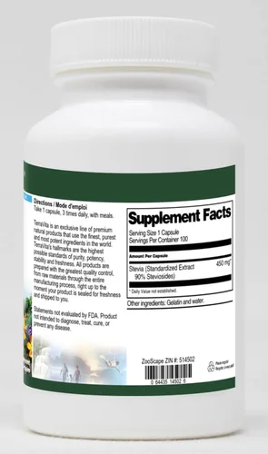 Vista 2 de Extracto de Stevia (90% Esteviósidos) - 450 mg (100 Cápsulas, ZIN: 514502)