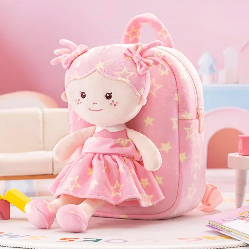 Vista 19 de Onetoo Mochila para niños pequeños, regalos de regreso a clases, mochilas para niñas y niños con muñecas de bebé ligeras y suaves en vestido