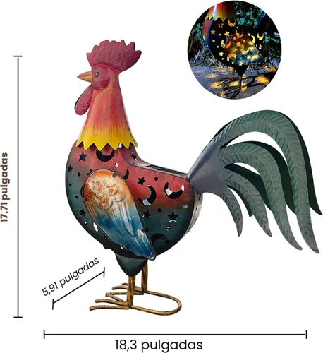 Vista 2 de LIFFY Decoración de Gallo de Metal para Patio, Decoraciones Solares de Gallo de 18 Pulgadas para Patio Exterior, Decoración de Gallo de Jardín