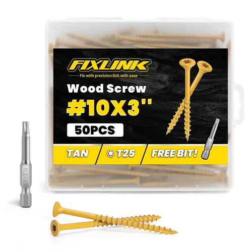 Vista 25 de Tornillos para madera de 2-1/2 pulgadas, tornillos para terraza FIXLINK #10 x 2-1/2", 310 piezas, recubiertos con epoxi, broca de estrella T25