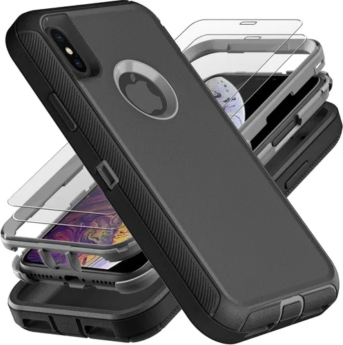 Vista 8 de YKHJKLEC Funda para iPhone Xs Max, grado militar 3 en 1, resistente a los golpes, a prueba de caídas, polvo con 2 protectores de pantalla de vidrio