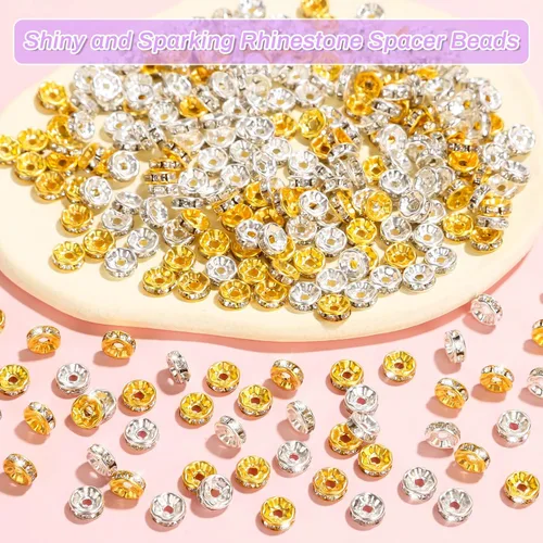 Vista 2 de Rondelle - Cuentas espaciadoras para hacer joyas, 600 cuentas espaciadoras de diamantes de imitación para pulseras, cuentas focales para bolígrafos