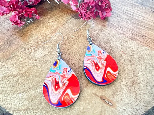 Vista 49 de Dangle Earrings for Women Colorful Dangling Drop Statement Jewelry Printed MDF Wood Teardrop Double Side Print Handmade by The Painted Pug