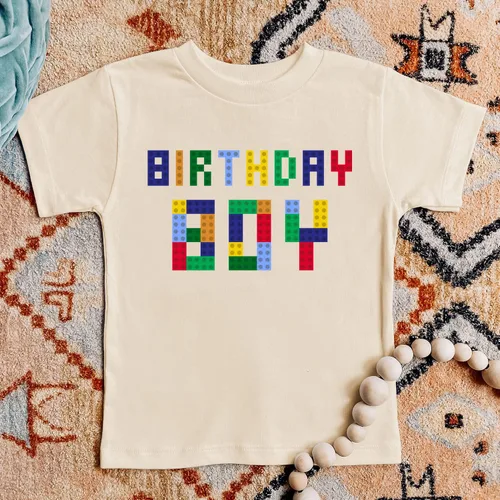 Vista 2 de Camiseta de cumpleaños de bloques para bebés, niños pequeños y jóvenes