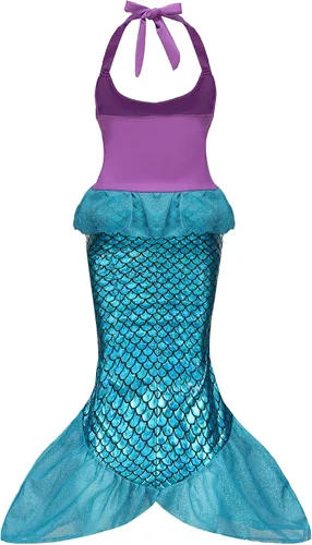 Vista 5 de Disfraz de sirena para niñas, Ariel, princesa, cumpleaños, Halloween, cosplay, con accesorios para peluca