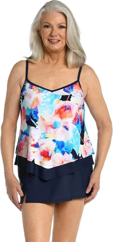 Vista 22 de Maxine of Hollywood Traje de baño tankini con cuello en V para mujer Negro/ Isla Verde
