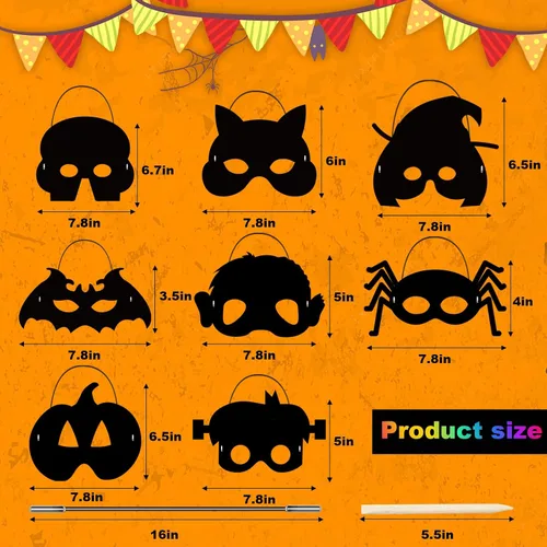 Vista 3 de Natonhi 32 piezas de manualidades de Halloween para niños, máscara para rascar arco iris, juegos de Halloween, arte y manualidades, kit de Halloween