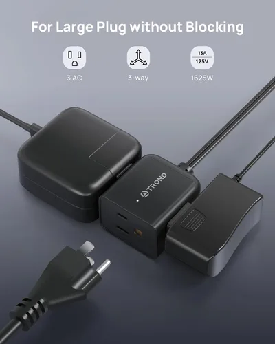 Vista 3 de TROND Cable de extensión de interior de 2 a 3 clavijas de 1.5 pies – Enchufe plano polarizado para detrás de muebles, pequeño extensor de salida