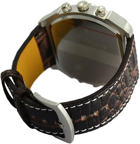 Vista 2 de Oulm reloj de correa de piel color café oscuro, analógico, 4 cuadrantes para hombre