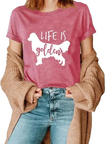 Vista 4 de Life is Golden - Camiseta de manga corta para mujer, diseño de perro lindo y mamá