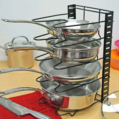 Vista 5 de Southern Homewares Estante de almacenamiento de ollas y sartenes de metal, estante organizador vertical de utensilios de cocina negro para cocina