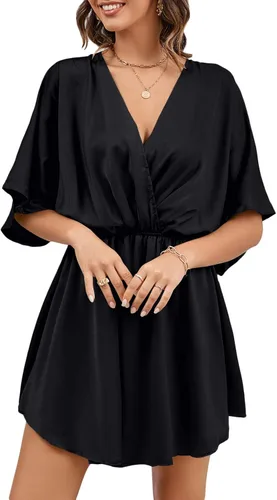 Vista 6 de LYANER Minivestido elegante de satén con cuello en V y volantes para mujer