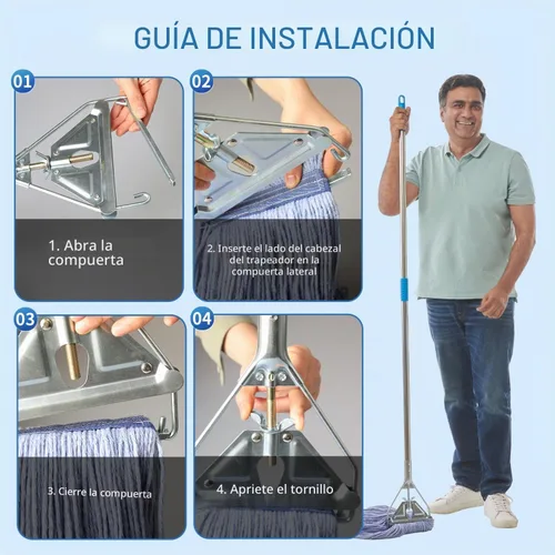 Vista 7 de Midoneat Trapeador de cuerda de extremo de bucle resistente, mango de acero inoxidable de 67 pulgadas, mopa de grado industrial comercial