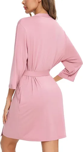 Vista 4 de Anjue Bata para mujer, kimono, bata corta de bambú, suave, ropa de dormir para mujer, tallas S-XXL