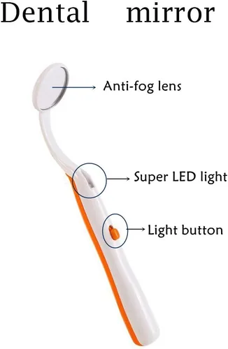 Vista 4 de Espejo dental con herramienta de luz, espejo de inspección de dientes con luz LED, ángulo de curva antiniebla, herramienta de cuidado bucal