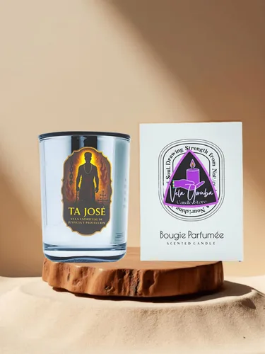 Vista 4 de Vela para Ta José, proteccion y poder espiritual. Vela de protección espiritual, cera de soja, aroma floral, cristal plateado