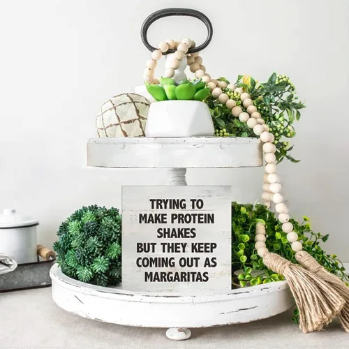 Vista 5 de Trying to Make Proteins Shakes Kitchen Quote Caja Cartel de madera
