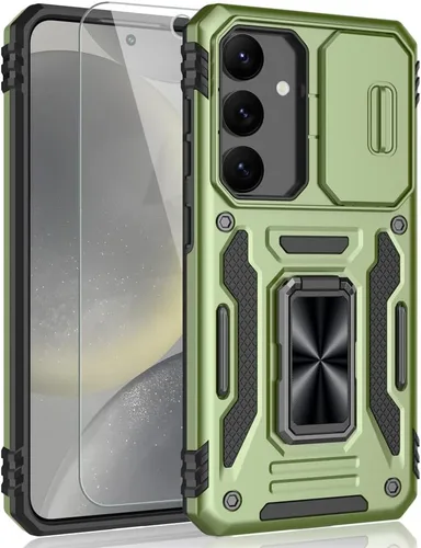 Vista 12 de Funda para Samsung Galaxy S24, a prueba de golpes, con cubierta deslizante para cámara y soporte de anillo giratorio + protector de pantalla