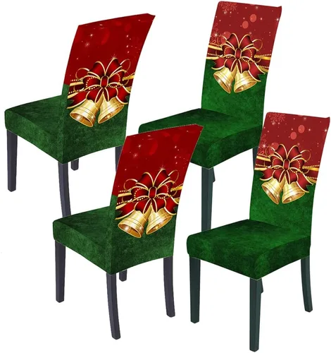 Vista 55 de XMNTG Juego de 6 fundas para sillas de Navidad, con estampado de ciervos, decoración de Navidad, fundas extraíbles para sillas antideslizantes Negro