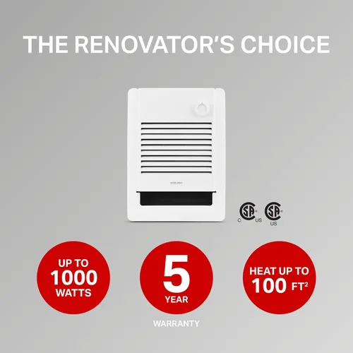 Vista 4 de Stelpro Sonoma - Calentador de ventilador de pared – 1000 W / 240 V (750 W / 208 V) – 12 3/8 pulgadas de alto x 9 1/16 pulgadas de ancho – Diseño