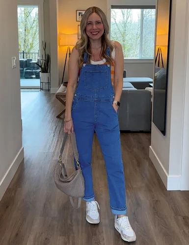 Vista 5 de luvamia - Overol de mezclilla ajustable y elástico para mujer, con pechera, jeans, pantalones, jumpsuits A1 Cody Blue