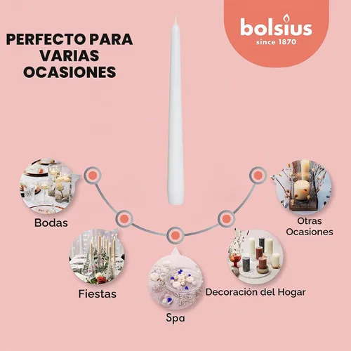Vista 4 de Bolsius Velas alargadas blancas (10 pulgadas)