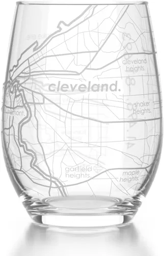 Vista 32 de Well Told Copa de vino sin tallo grabada con mapa de Atlanta, Georgia (15 oz, transparente) - Mapa de ciudad grabado, vaso personalizado, regalos