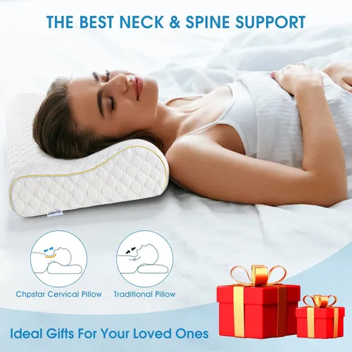 Vista 6 de Almohadas de espuma viscoelástica, almohada cervical para dormir lateral, almohada de contorno de cama para dormir, almohada ortopédica ergonómica