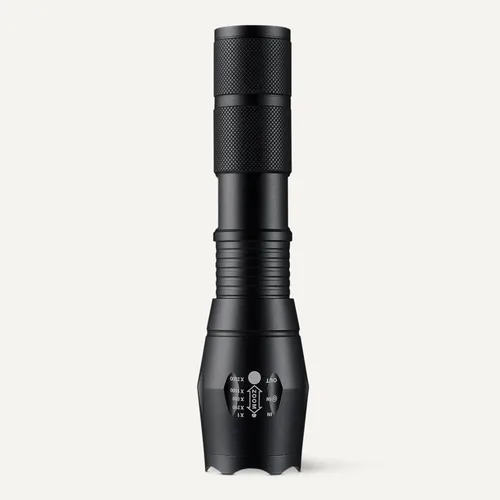 Vista 5 de Amazon Basics Linterna LED de mano, 200 linternas de alto lumen Enfoque de brillo ajustable, negro