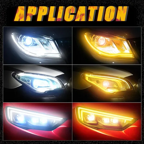 Vista 3 de Tira de luces de circulación diurna DRL de escaneo dinámico para automóvil, 2 unidades de 11.8 pulgadas blanco/ámbar, luces direccionales
