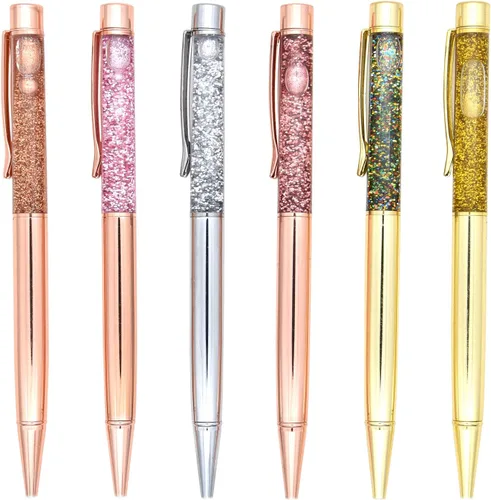 Vista 2 de Gullor 6 bolígrafos de metal elegante, piezas líquidas dinámicas para suministros de oficina, tinta negra (6 unidades), multicolor A