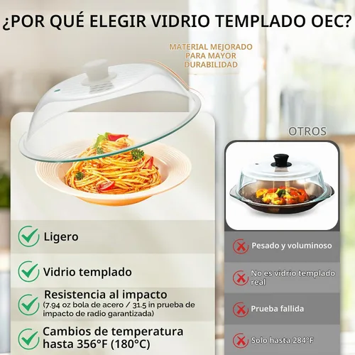 Vista 7 de OEC Cubierta para salpicaduras de microondas de vidrio templado más ligero
