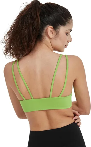 Vista 4 de Attifall Sujetador deportivo corto con copa BC, de bajo impacto, con correa de espagueti, para yoga, gimnasio, entrenamiento