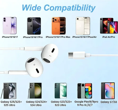 Vista 6 de USB C Headphones for iPhone 17/16/15 Pro Max, Wired in-Ear Earphones Type C Earbuds with Mic & Volume Control Compatible with iPhone 17/16/15