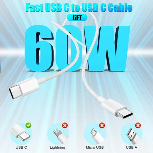 Vista 6 de Carga Rápida para iPhone 16 15 Cargador, Paquete de 2 Cargador USB C de Apple de 20W con Cable de Carga USB C a C de 6 Pies para iPhone 16 Pro